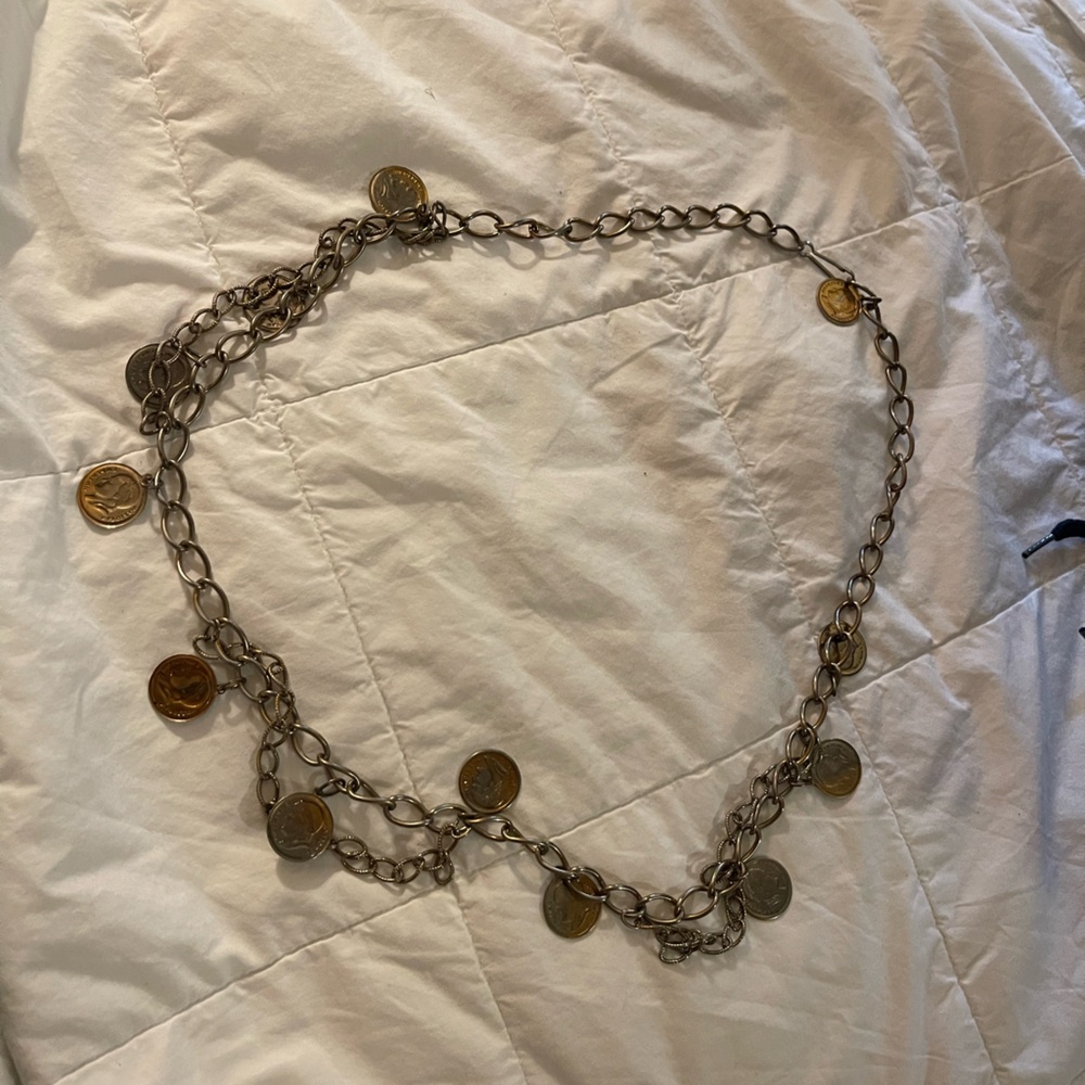 Vintage Coin Chain Belt Napoleon Emperor Coins 37” Length